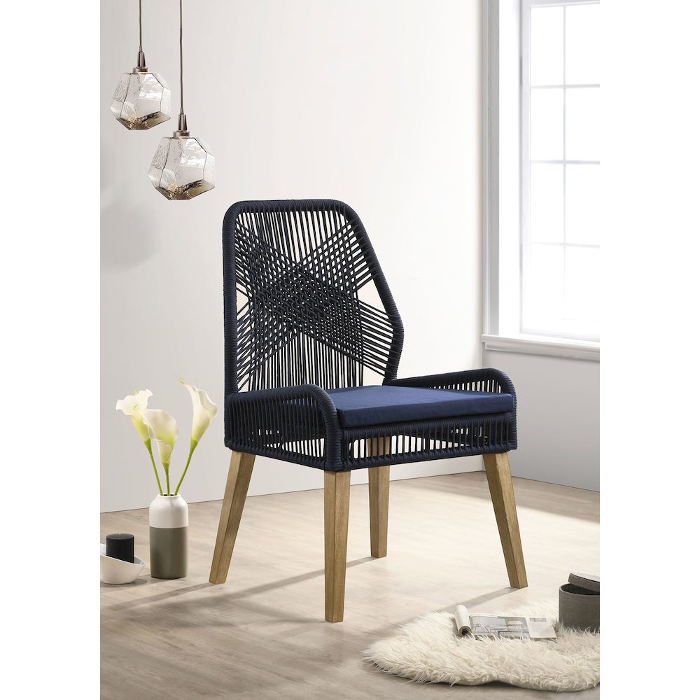 Dark Navy Woven Back Side Chairs (Set of 2). Picture 2
