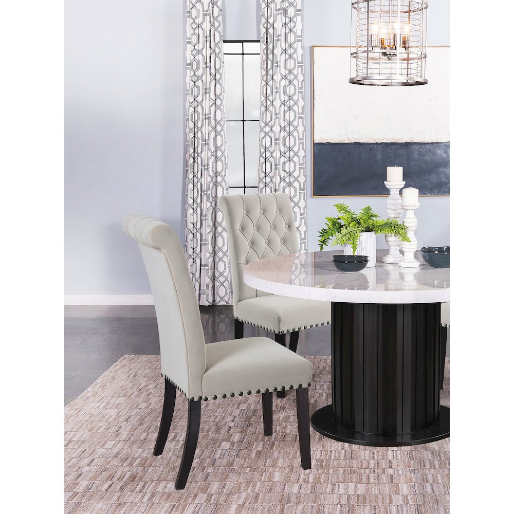 Upholstered Tufted Side Chairs with Nailhead Trim (Set of 2). Picture 2