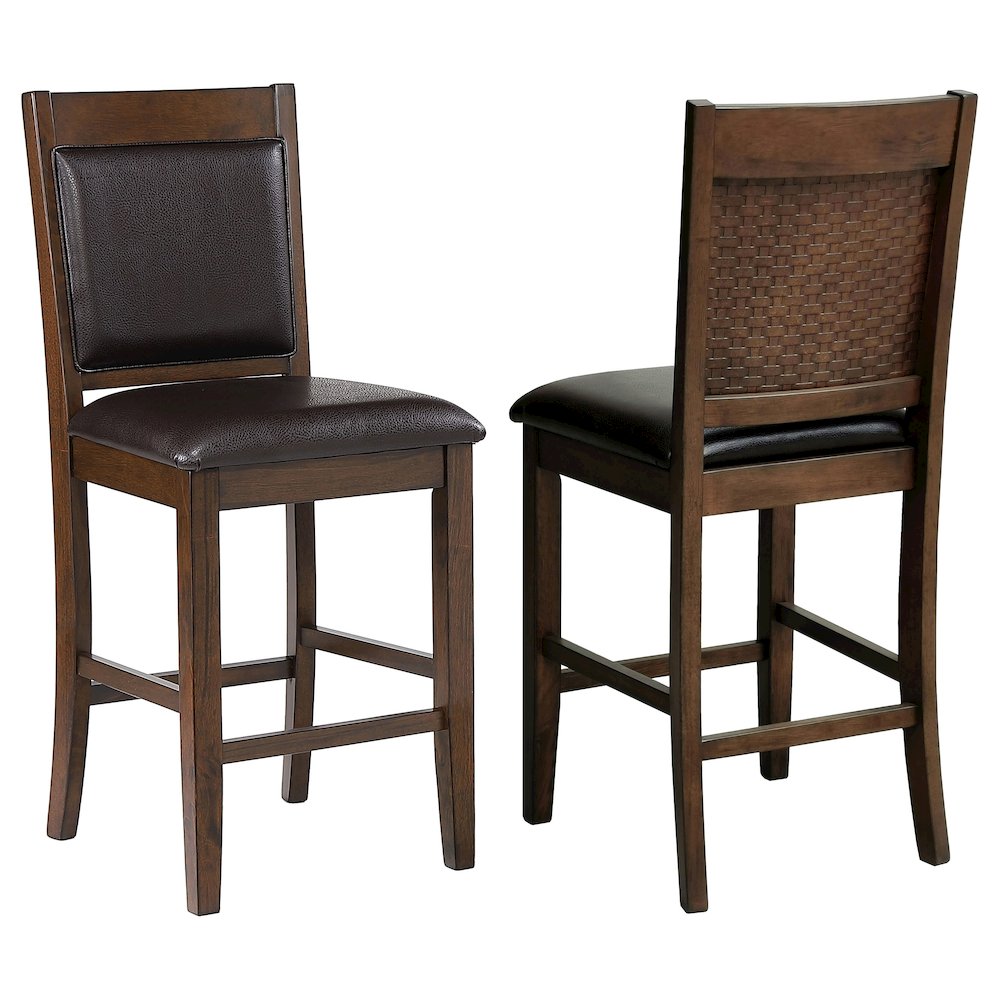 Brown and Walnut Upholstered Counter Height Stools (Set of 2). Picture 1