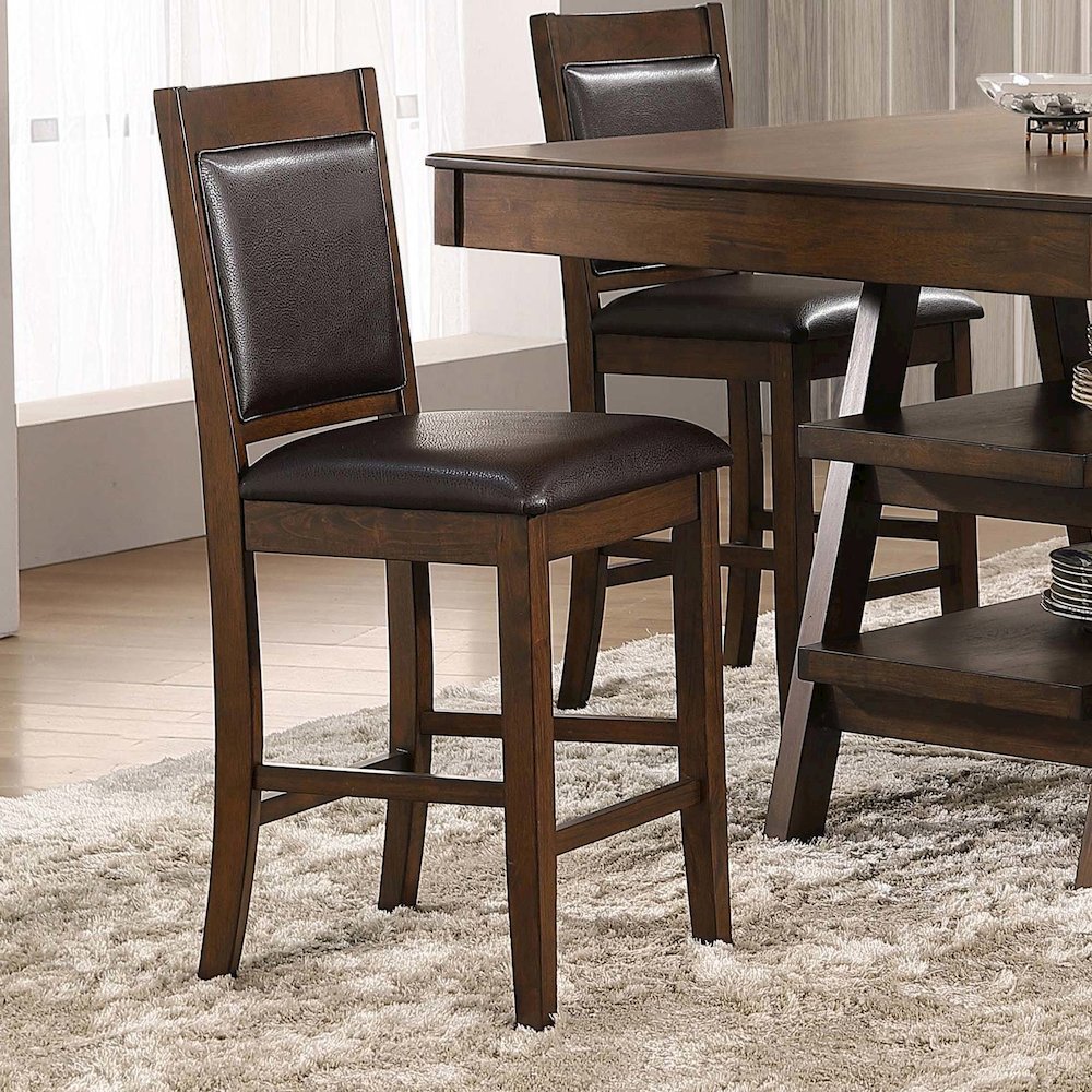 Brown and Walnut Upholstered Counter Height Stools (Set of 2). Picture 2