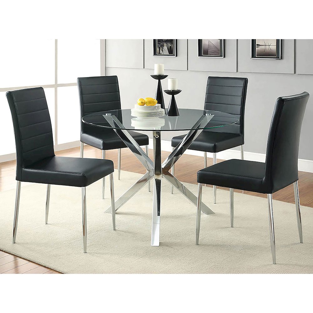 Casual Faux Leather Chrome Dining Chairs (Set of 4). Picture 6