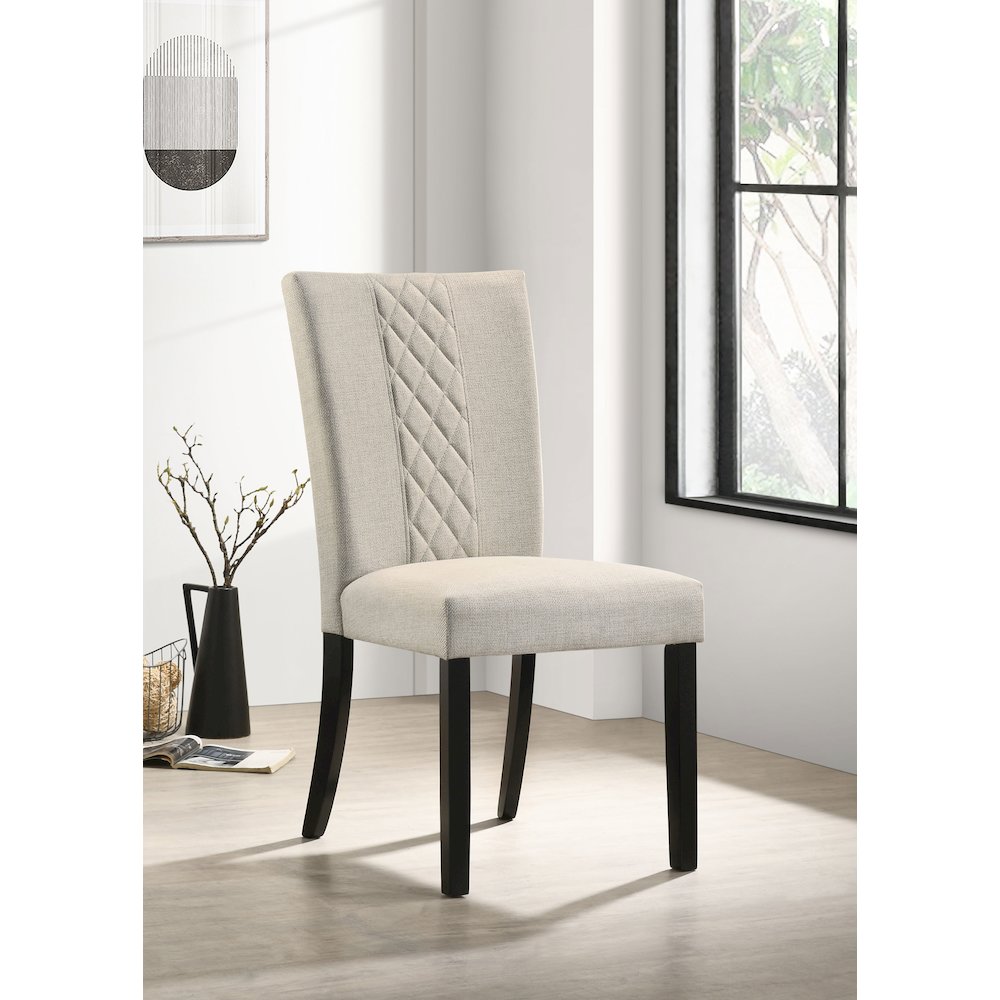 Beige and Black Upholstered Side Chairs (Set of 2). Picture 2