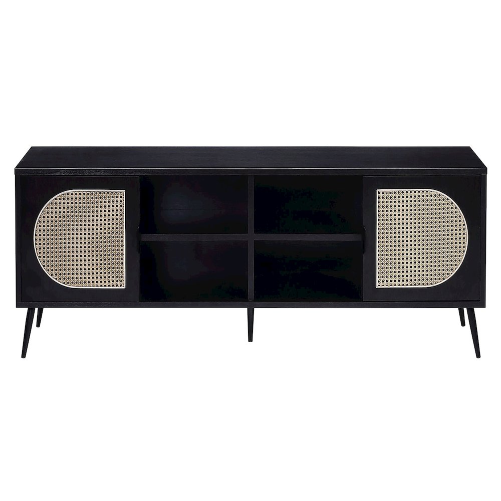 Black TV Stand with Rattan Inserts. Picture 2