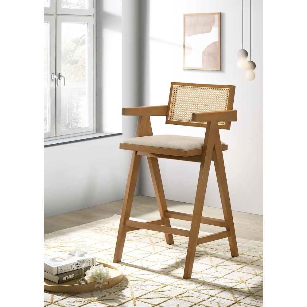 Upholstered Light Walnut Bar Stool (Set of 2). Picture 2