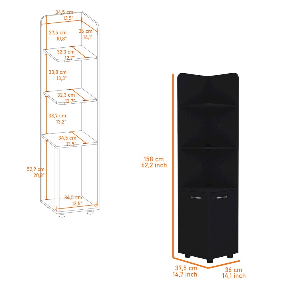 2-Door Cabinet with 3 Corner Shelves Black. Picture 6