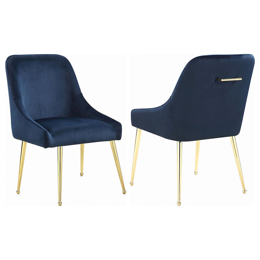 Dark Ink Blue and Gold Upholstered Dining Chairs (Set of 2). Picture 1