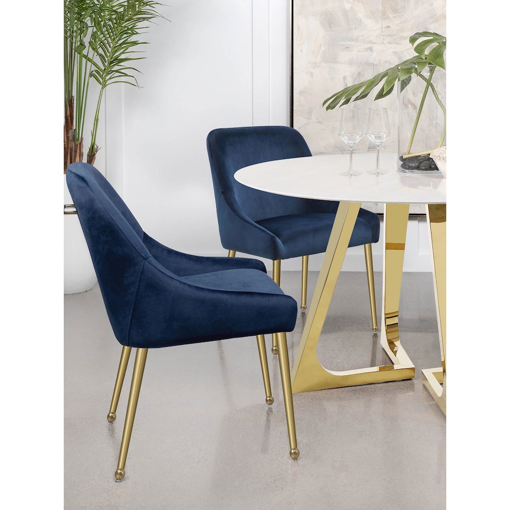 Dark Ink Blue and Gold Upholstered Dining Chairs (Set of 2). Picture 2