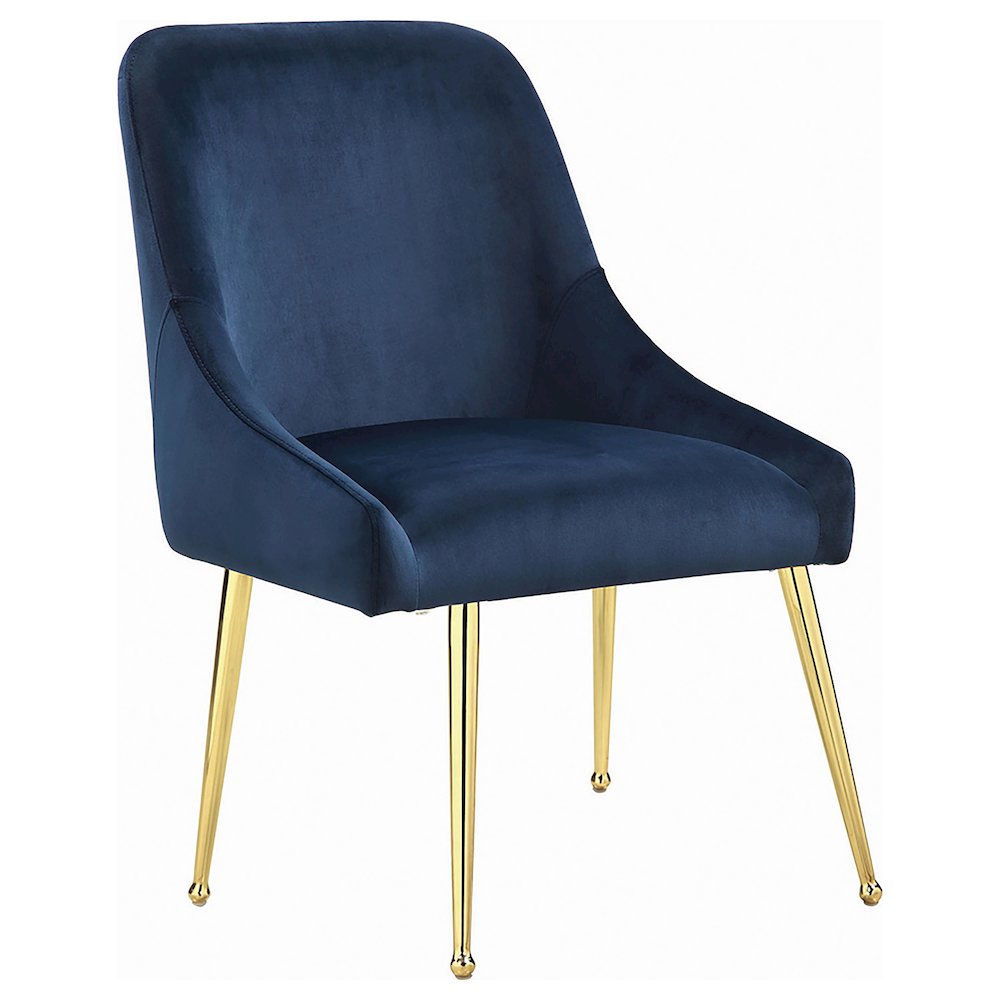 Dark Ink Blue and Gold Upholstered Dining Chairs (Set of 2). Picture 3