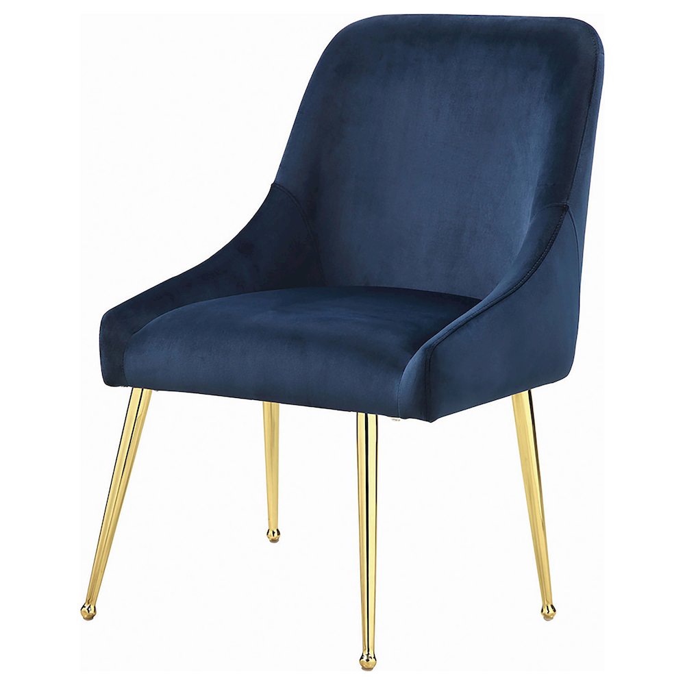 Dark Ink Blue and Gold Upholstered Dining Chairs (Set of 2). Picture 5