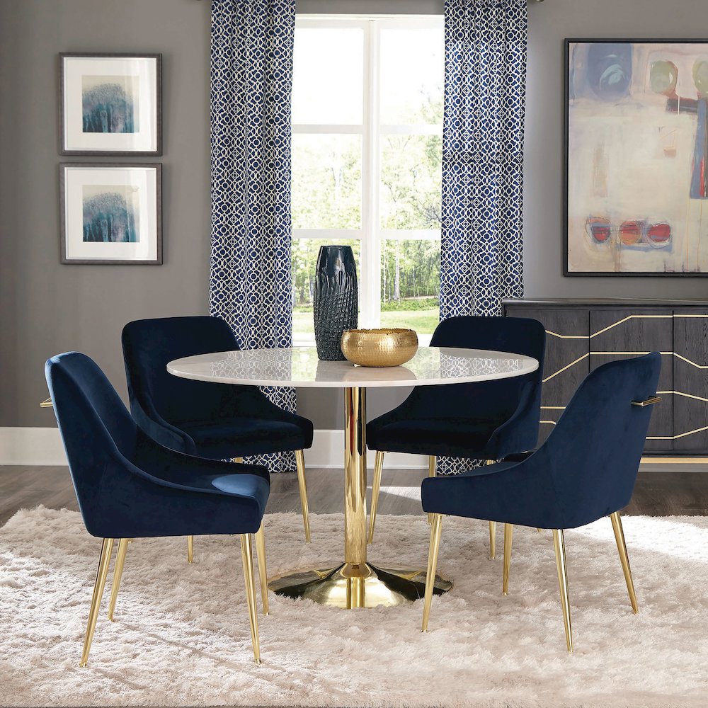 Dark Ink Blue and Gold Upholstered Dining Chairs (Set of 2). Picture 12