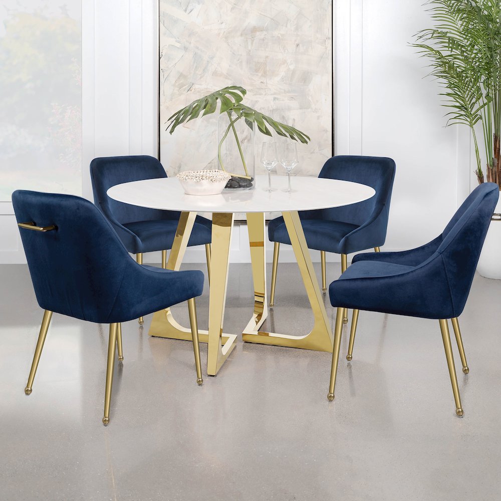 Dark Ink Blue and Gold Upholstered Dining Chairs (Set of 2). Picture 14