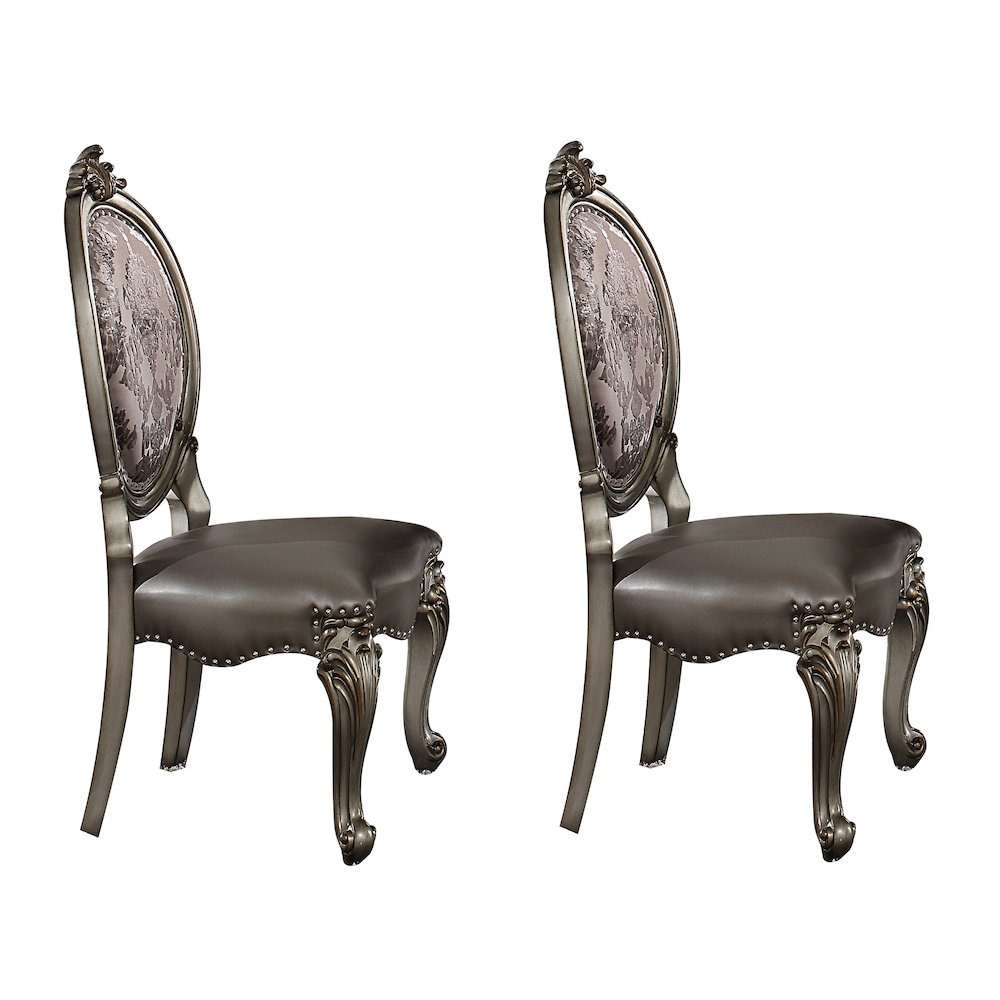 Silver and Antique Platinum Oval Back Side Chairs (Set of 2). Picture 1