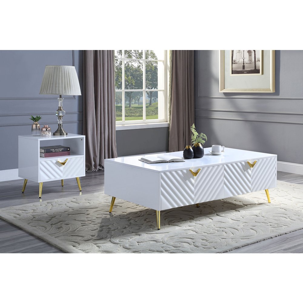 White High Gloss End Table with Shelf. Picture 2
