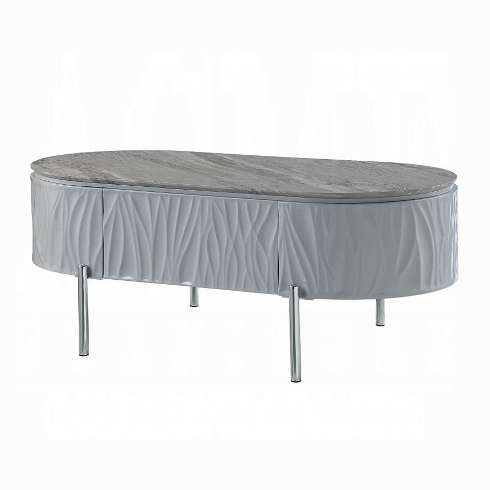 Grey High Gloss and Chrome 1-Drawer Coffee Table. Picture 1