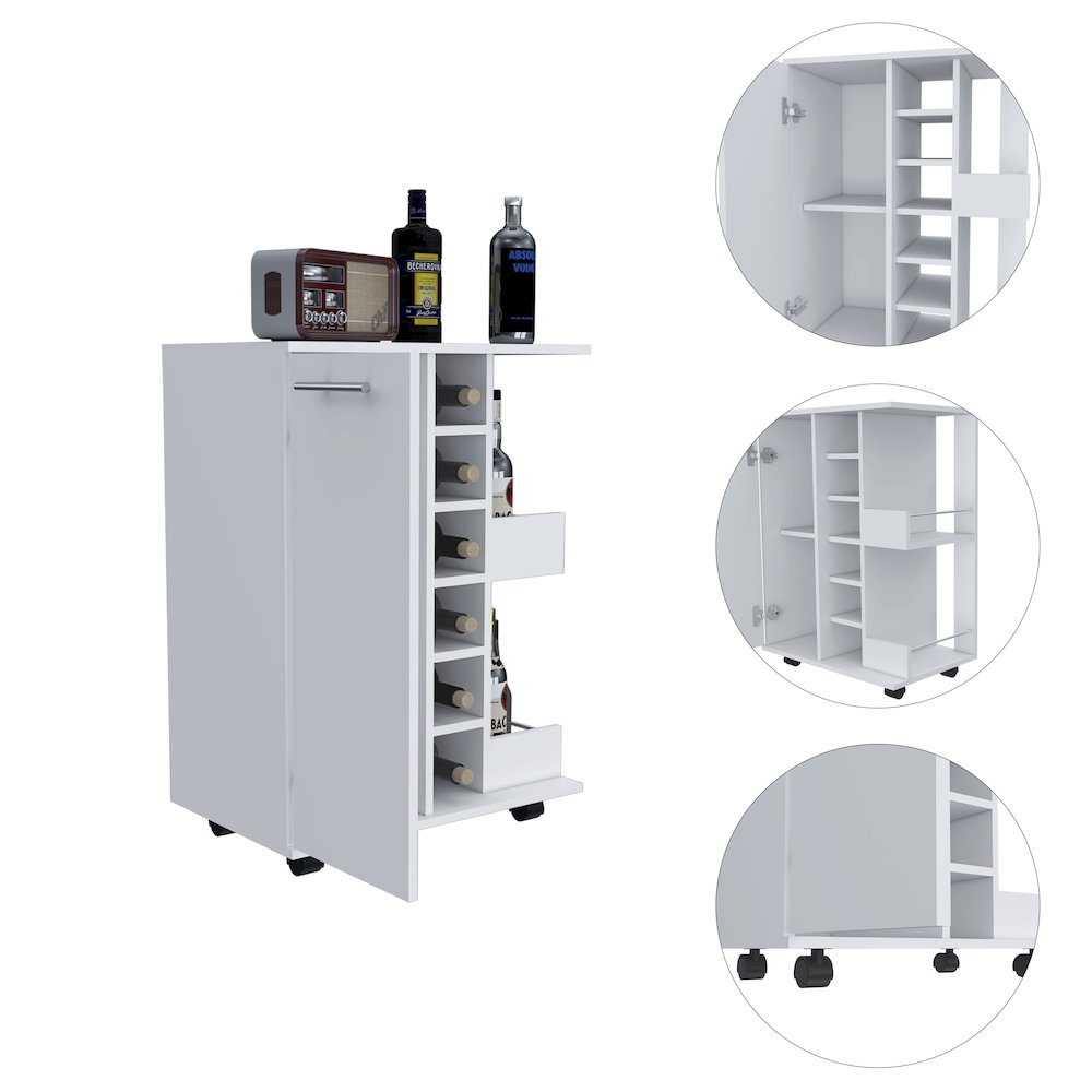 2-Shelf 6-Bottle Bar Cart with Division White. Picture 1
