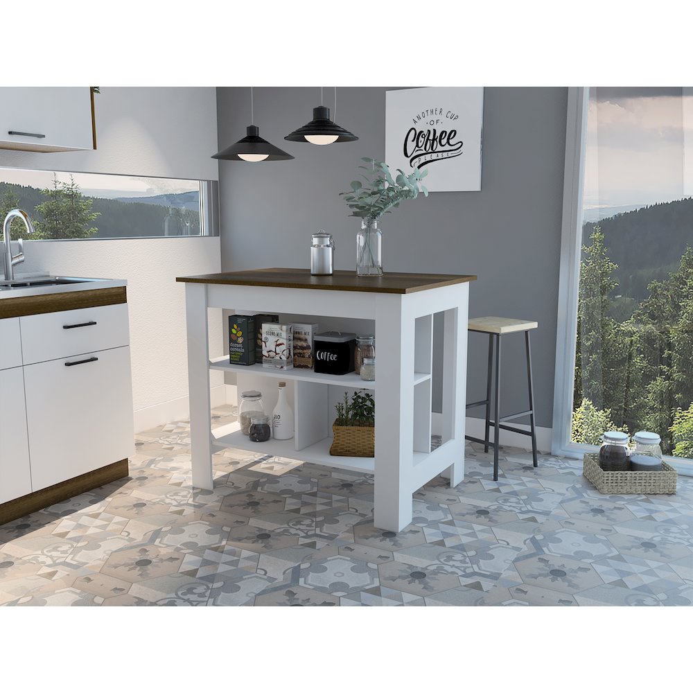3-Shelf Kitchen Island White and Walnut. Picture 4