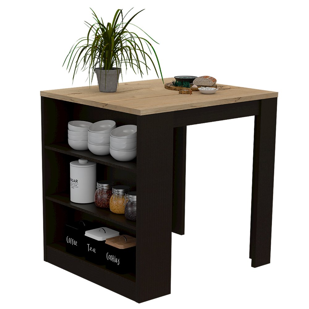 3-Drawer Kitchen Island Black Wengue and Pine. Picture 1