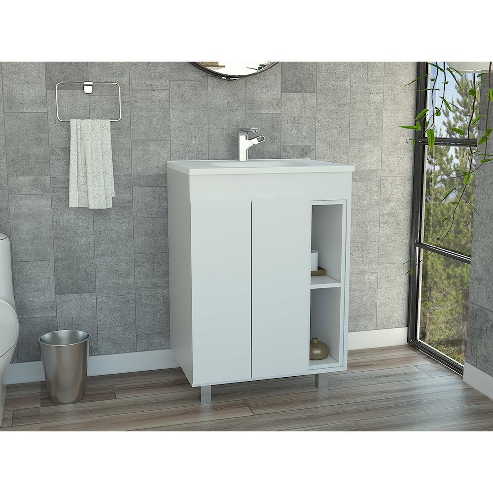 2-Shelf Rectangle Freestanding Vanity Cabinet White. Picture 4