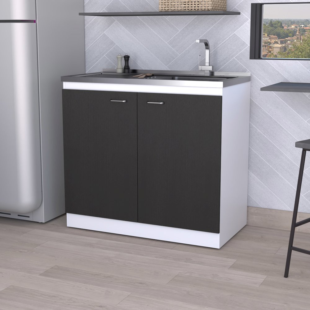 Rectangle 2-Door Utility Sink and Cabinet Dark Walnut. Picture 4