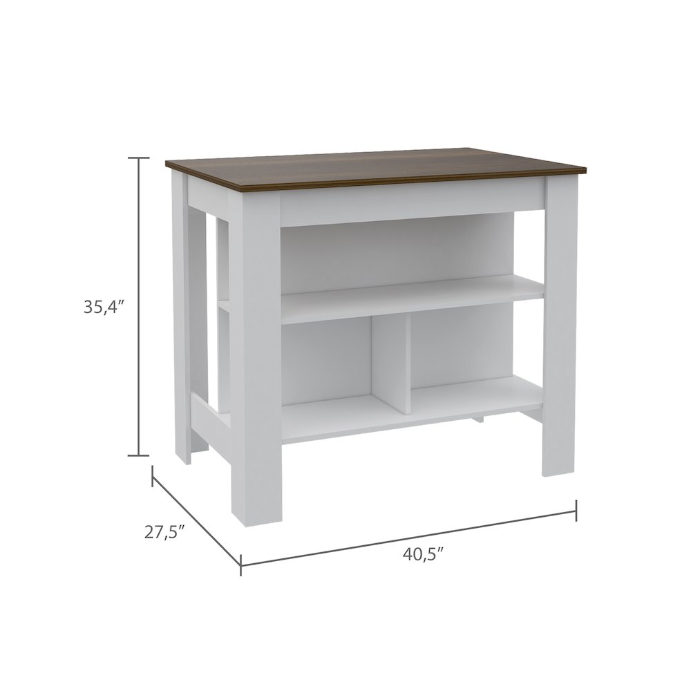 3-Shelf Kitchen Island White and Walnut. Picture 3