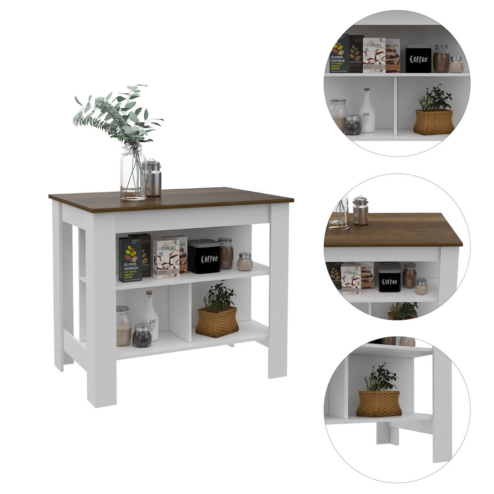 3-Shelf Kitchen Island White and Walnut. Picture 5