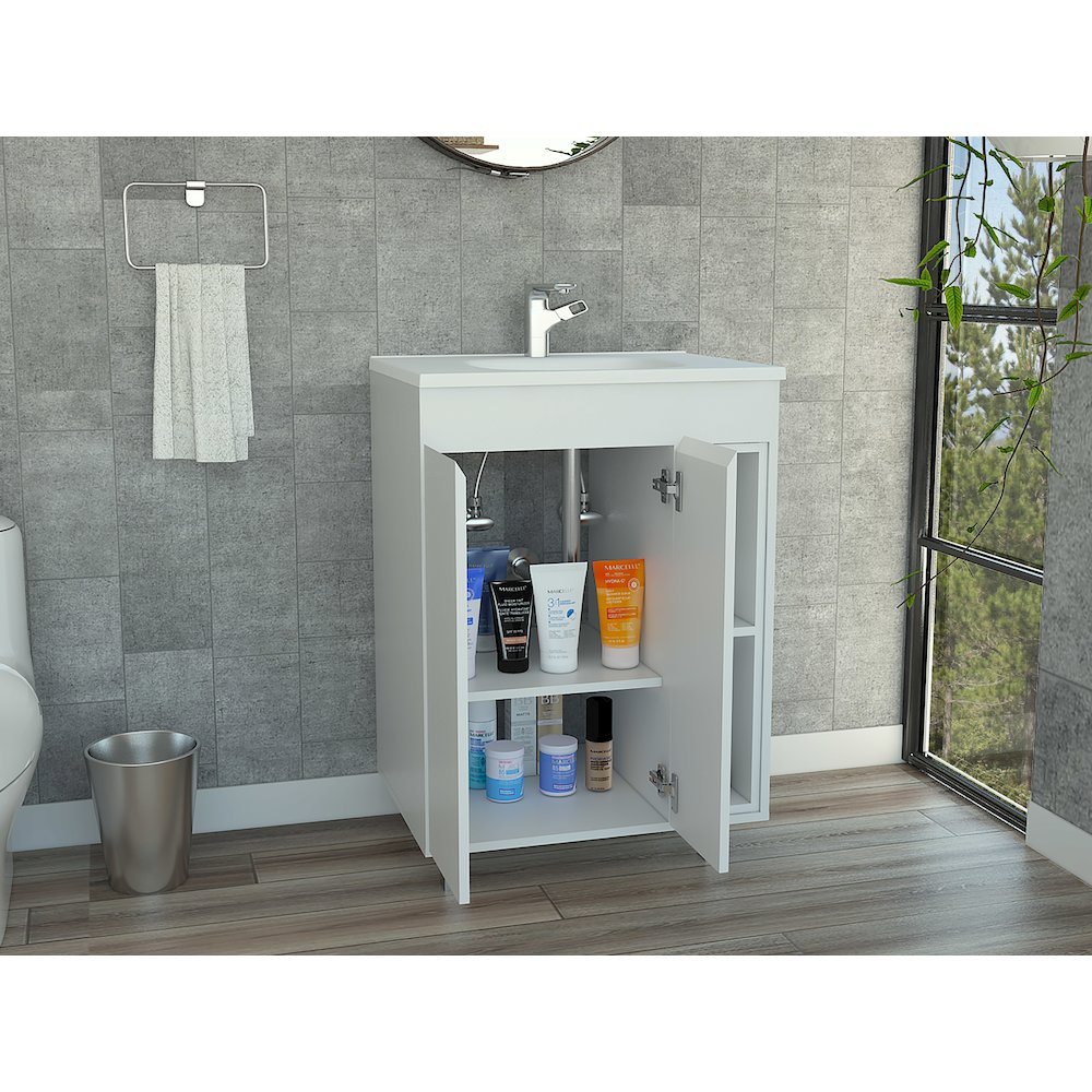 2-Shelf Rectangle Freestanding Vanity Cabinet White. Picture 5