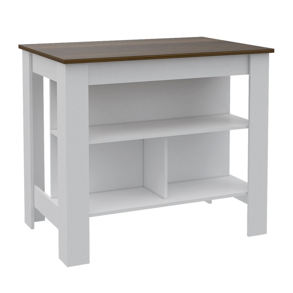 3-Shelf Kitchen Island White and Walnut. Picture 1