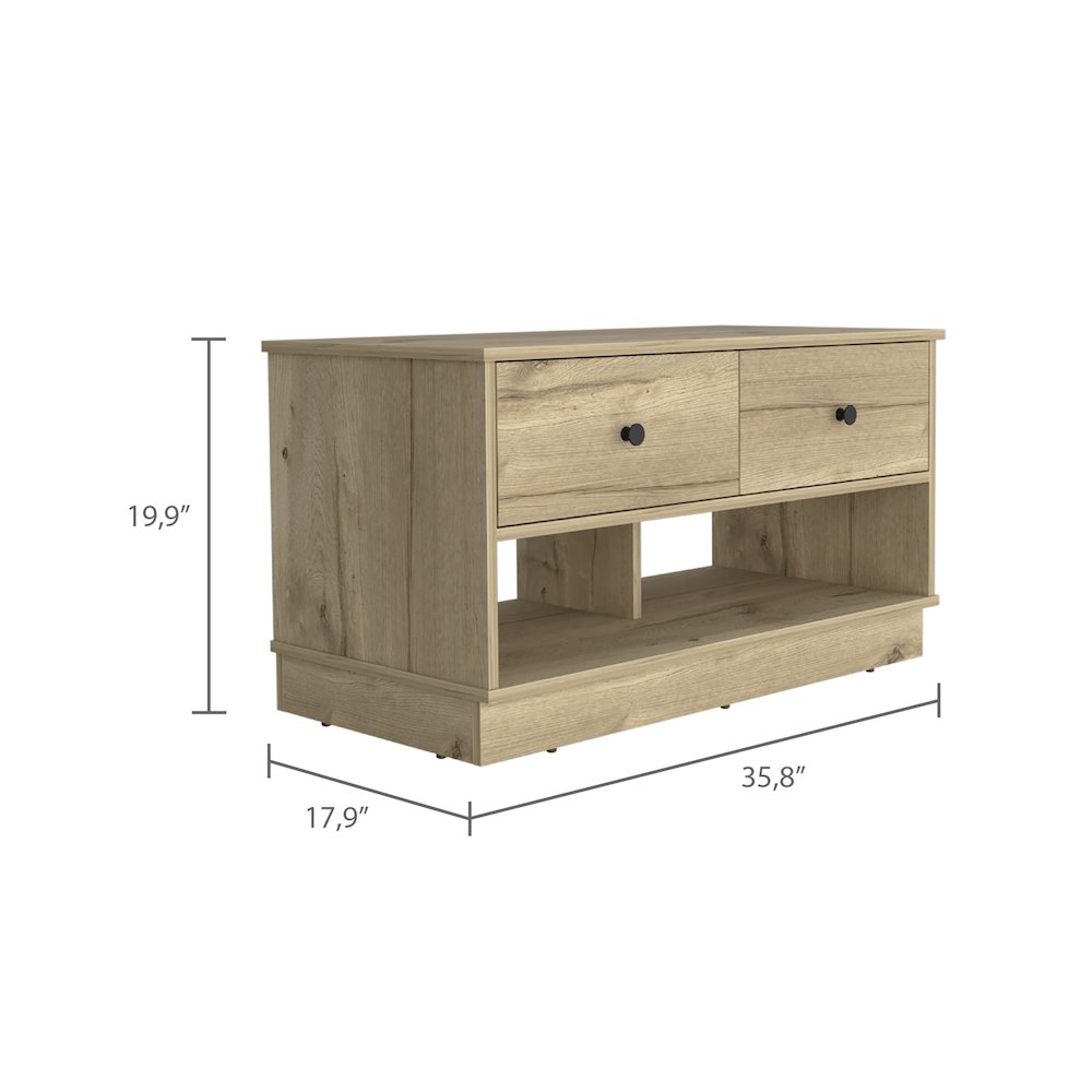 Rectangle 2-Shelf 2-Drawer Storage Bench Light Oak. Picture 3