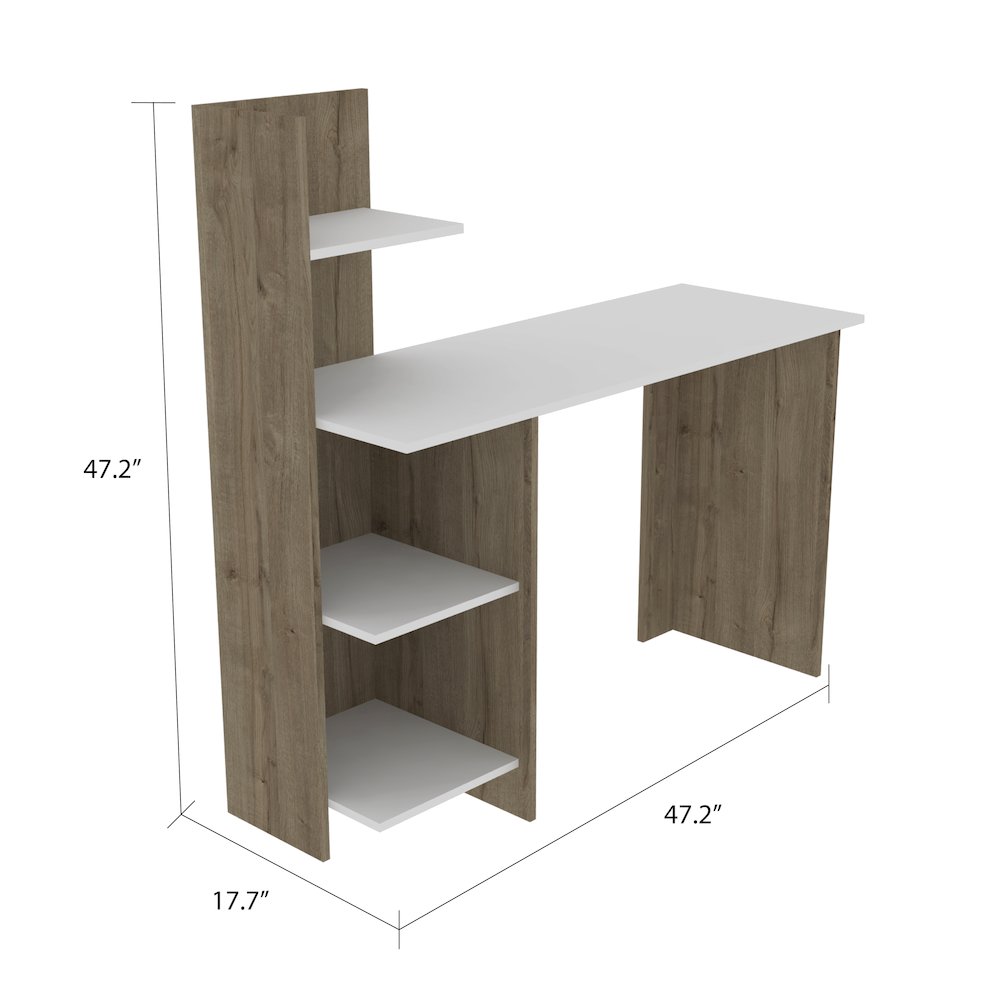 4-Shelf Writing Desk White and Pine. Picture 2