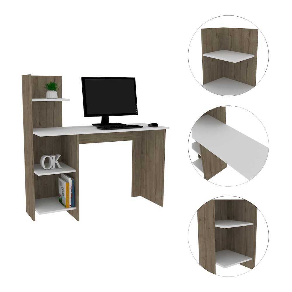 4-Shelf Writing Desk White and Pine. Picture 5