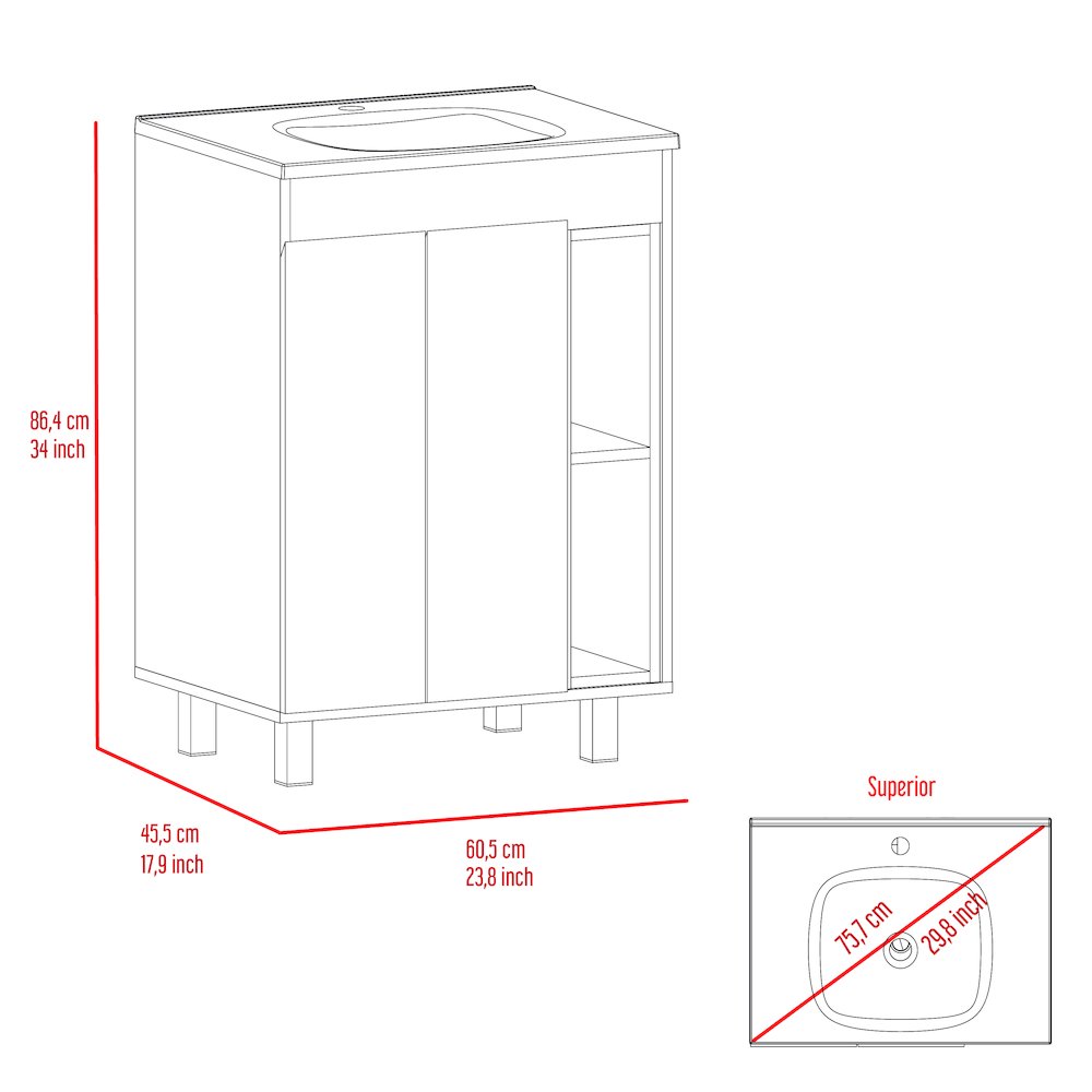 2-Shelf Rectangle Freestanding Vanity Cabinet White. Picture 6