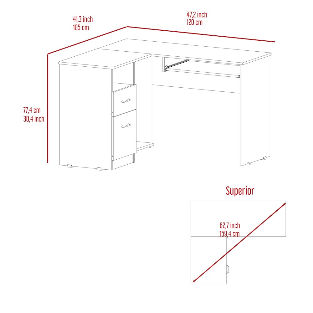 2-Drawer 1-Shelf L-Shaped Computer Desk Black Wengue. Picture 6