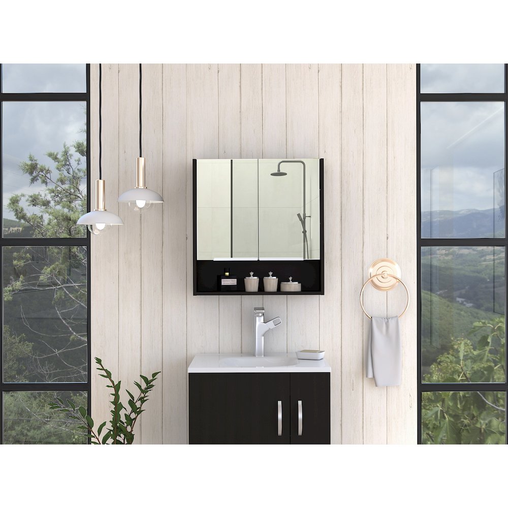 Rectangle Medicine Cabinet with Mirror Black Wengue. Picture 4