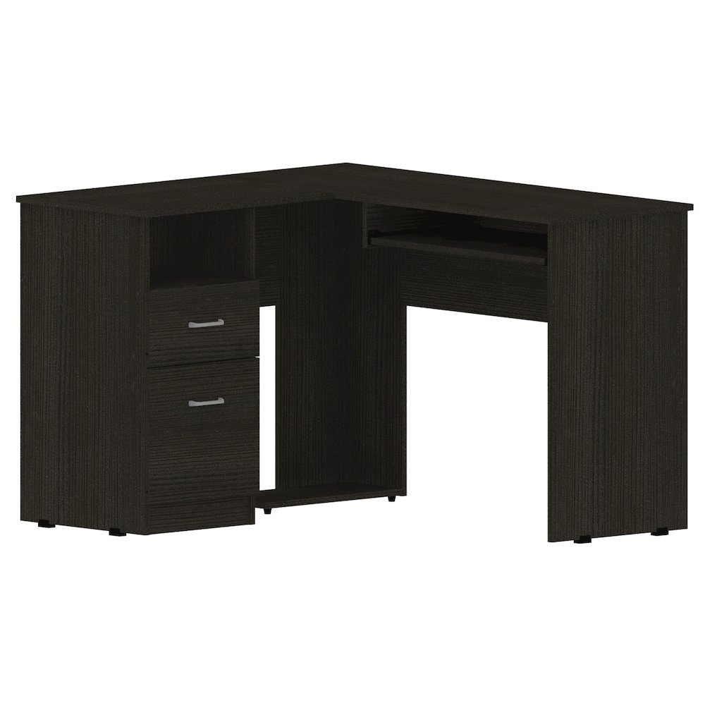 2-Drawer 1-Shelf L-Shaped Computer Desk Black Wengue. Picture 3