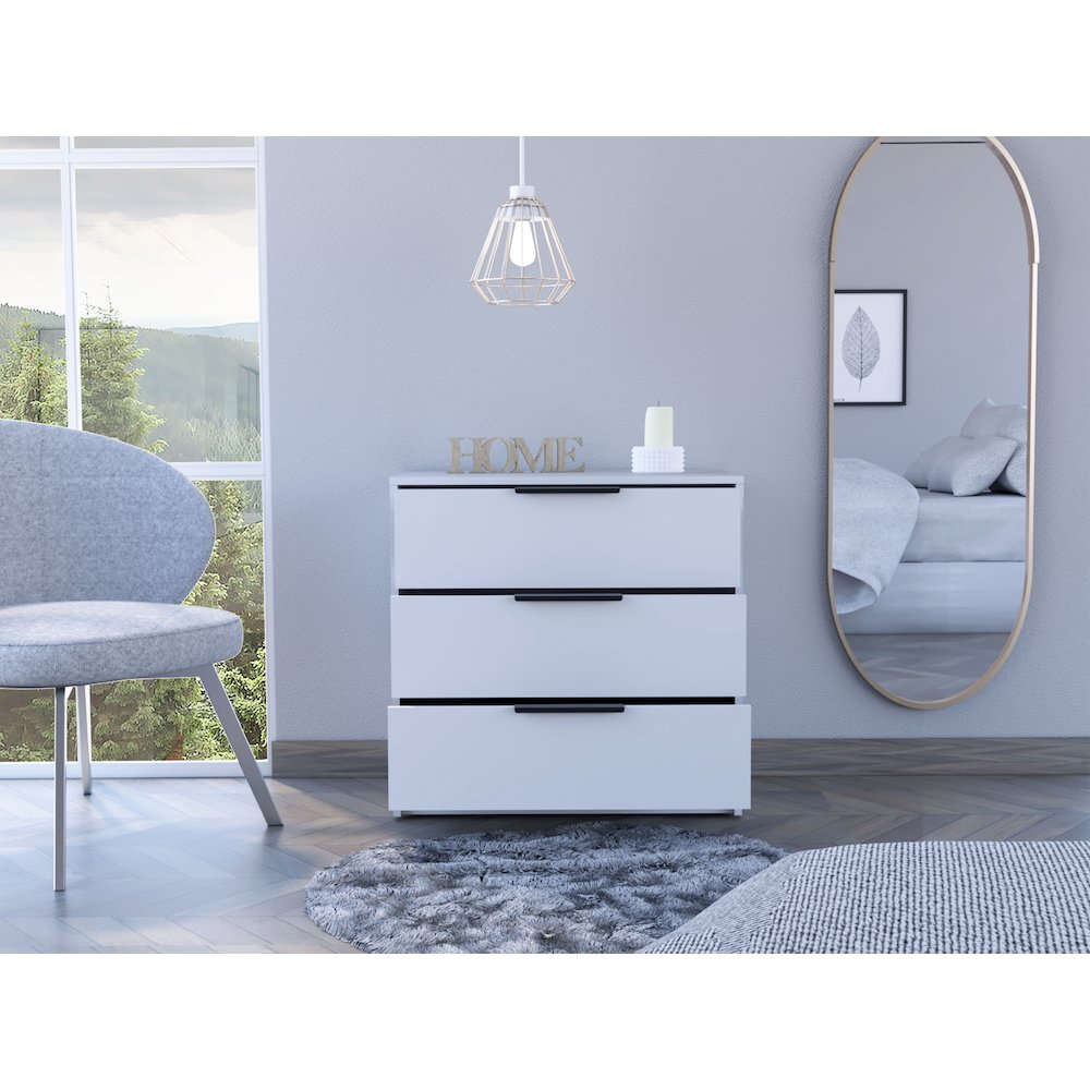 3-Drawer Rectangle Dresser White. Picture 5