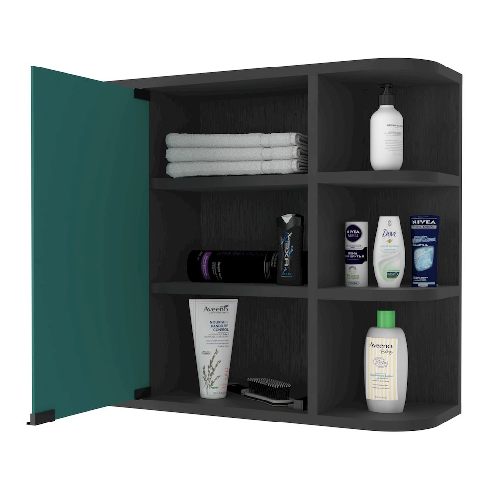 6-Shelf Medicine Cabinet with Mirorr Black Wengue. Picture 1