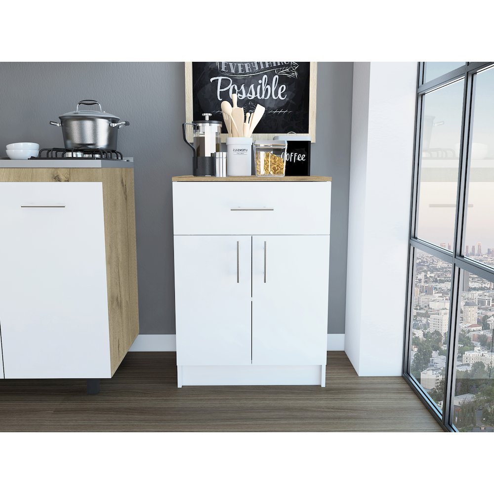 1-Drawer Rectangle Pantry Cabinet White and Light Oak. Picture 4