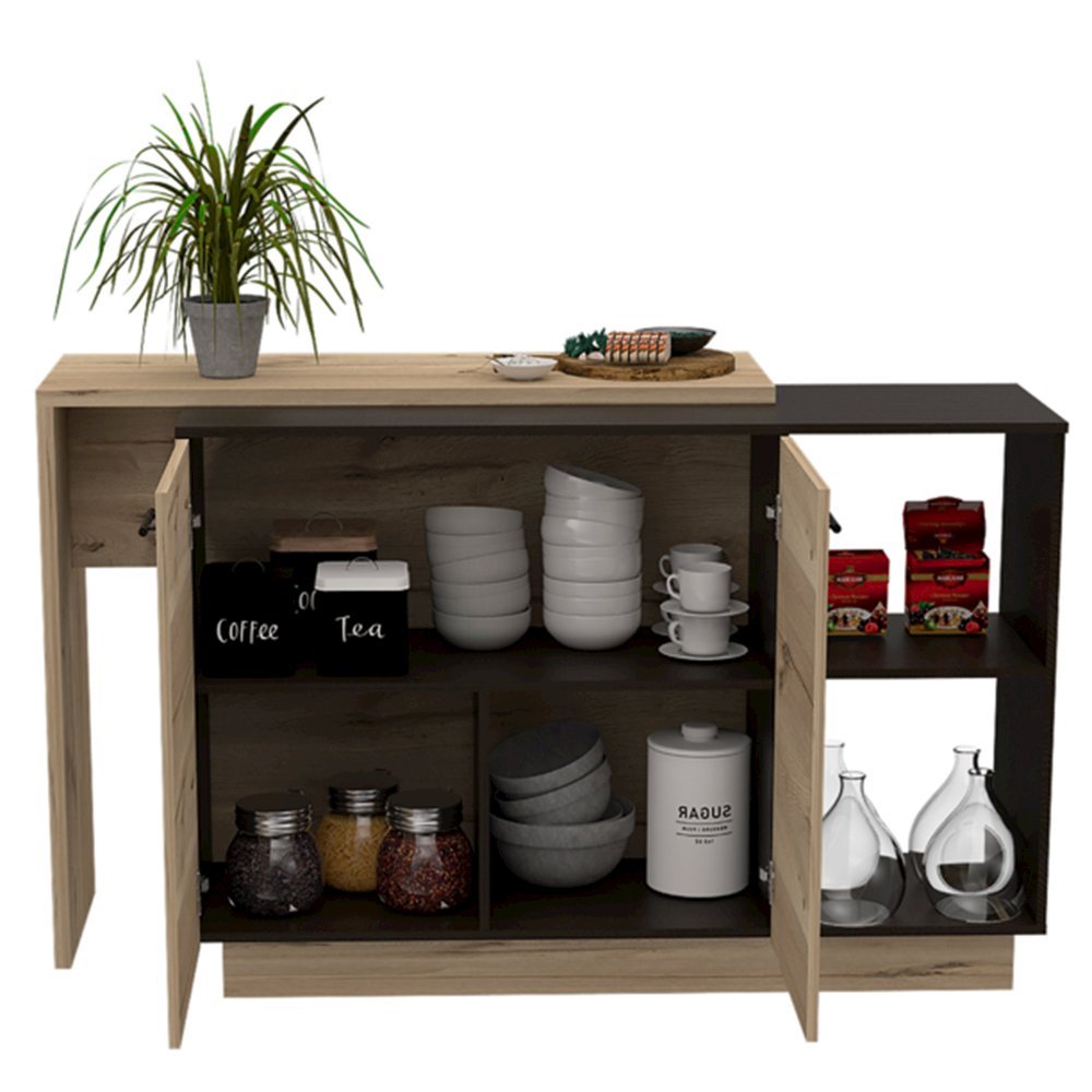 2-Shelf 1-Drawer Kitchen Island Black Wengue and Light Oak. Picture 2