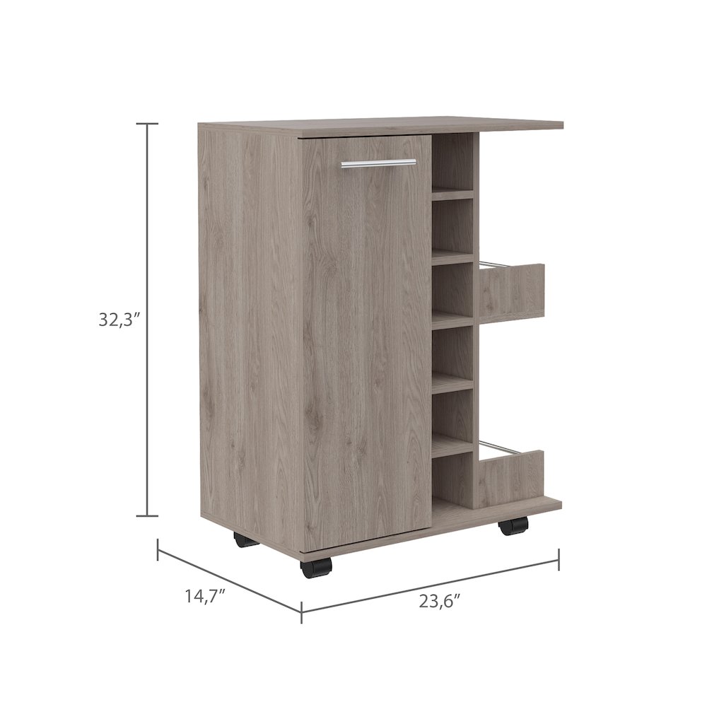 2-Shelf 6-Bottle Bar Cart with Division Light Oak. Picture 3