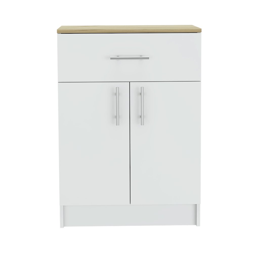 1-Drawer Rectangle Pantry Cabinet White and Light Oak. Picture 2