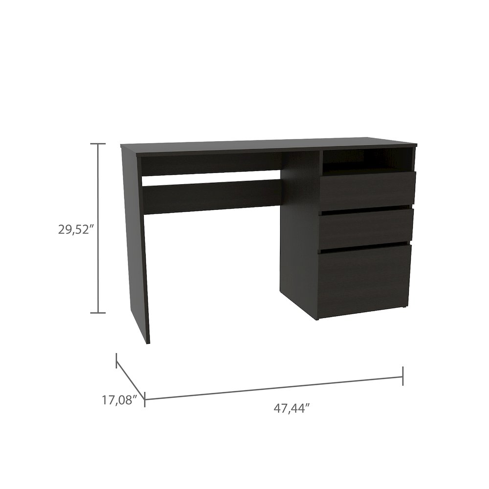 3-Drawer 1-Shelf Computer Desk Black Wengue. Picture 3