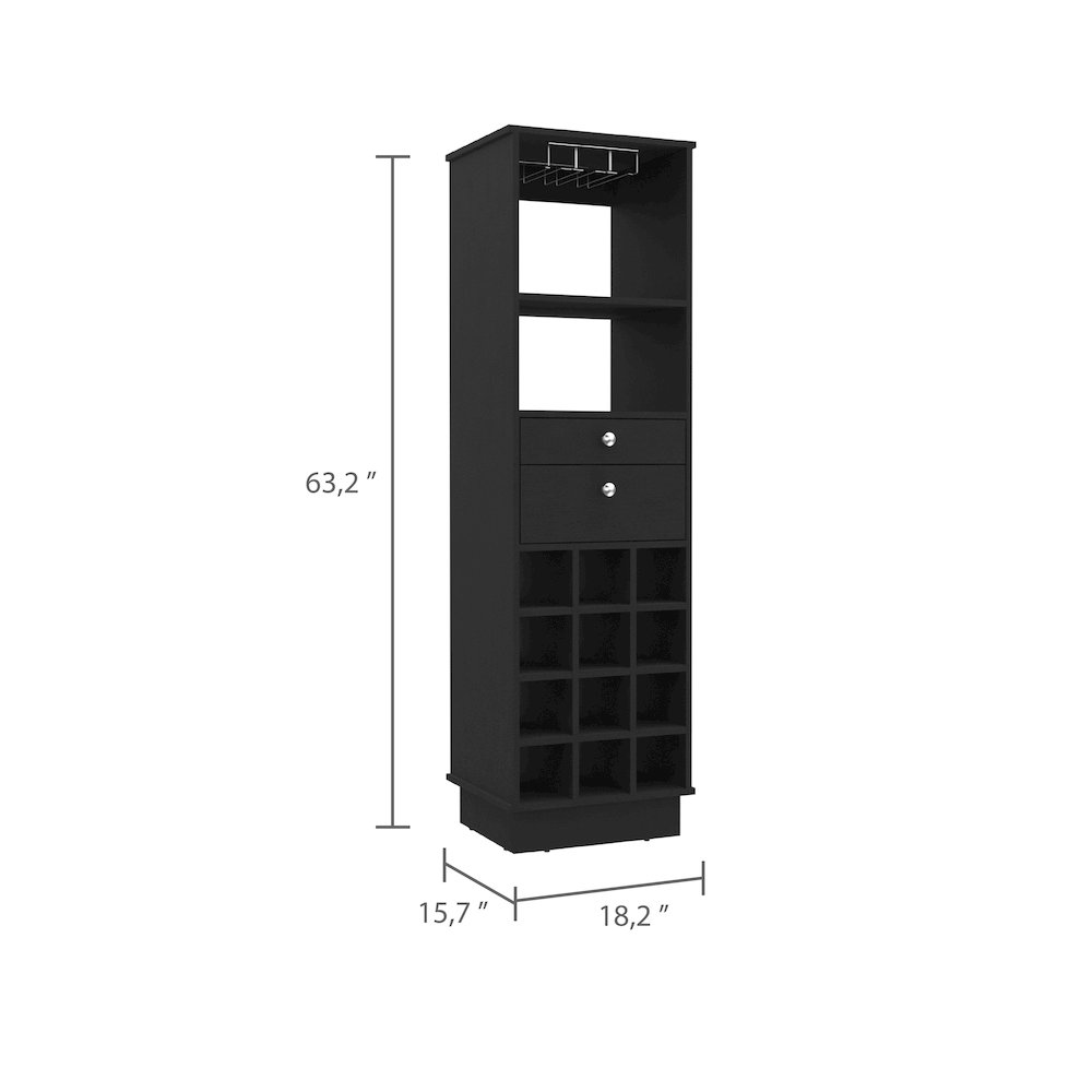 12-Bottle 2-Drawer 1-Shelf Bar Cabinet Black Wengue. Picture 3