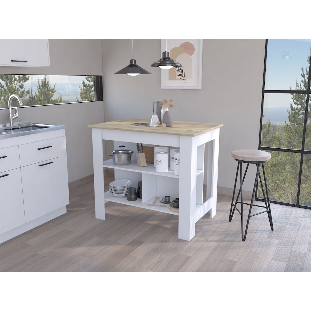 3-Shelf Kitchen Island White and Light Oak. Picture 5