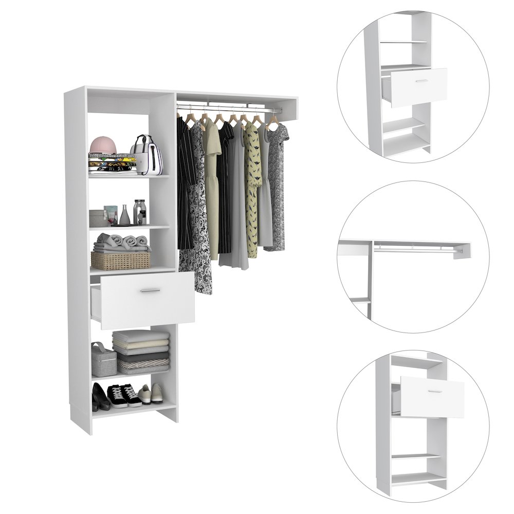 1-Drawer 4-Shelf Closet System White. Picture 1