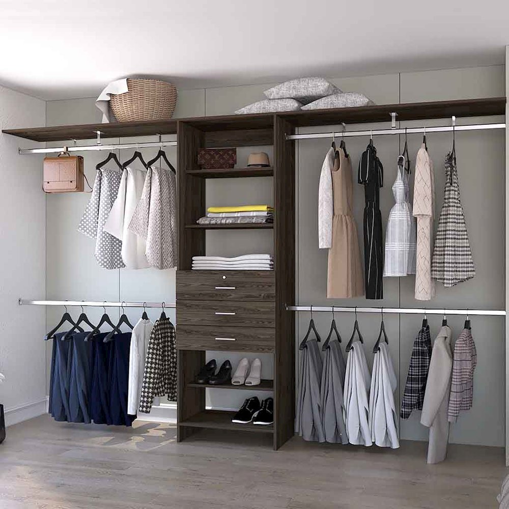 3-Drawer 4-Shelf Closet System Dark Walnut. Picture 4