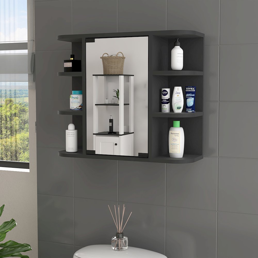 6-Shelf Medicine Cabinet with Mirorr Black Wengue. Picture 4