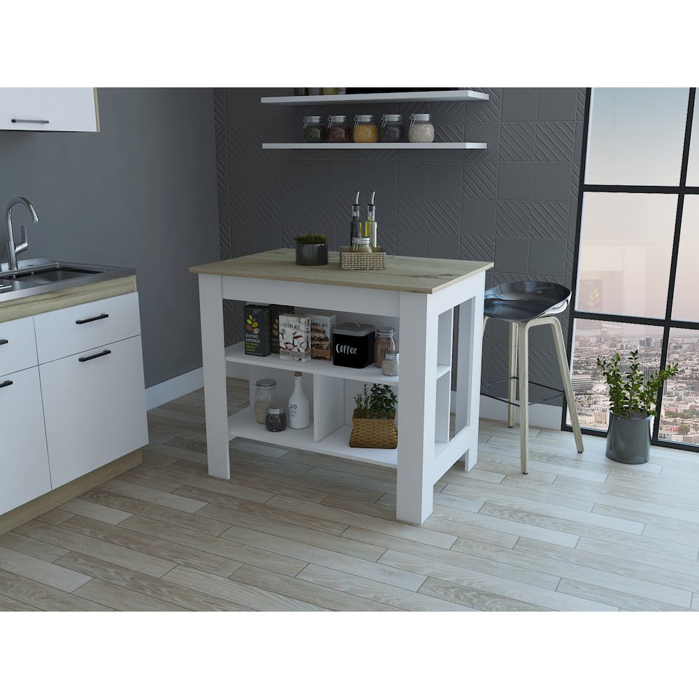3-Shelf Kitchen Island White and Light Oak. Picture 4