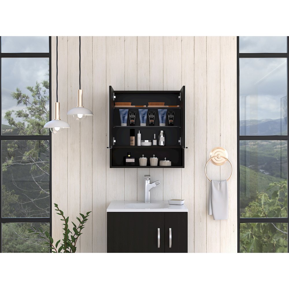 Rectangle Medicine Cabinet with Mirror Black Wengue. Picture 5