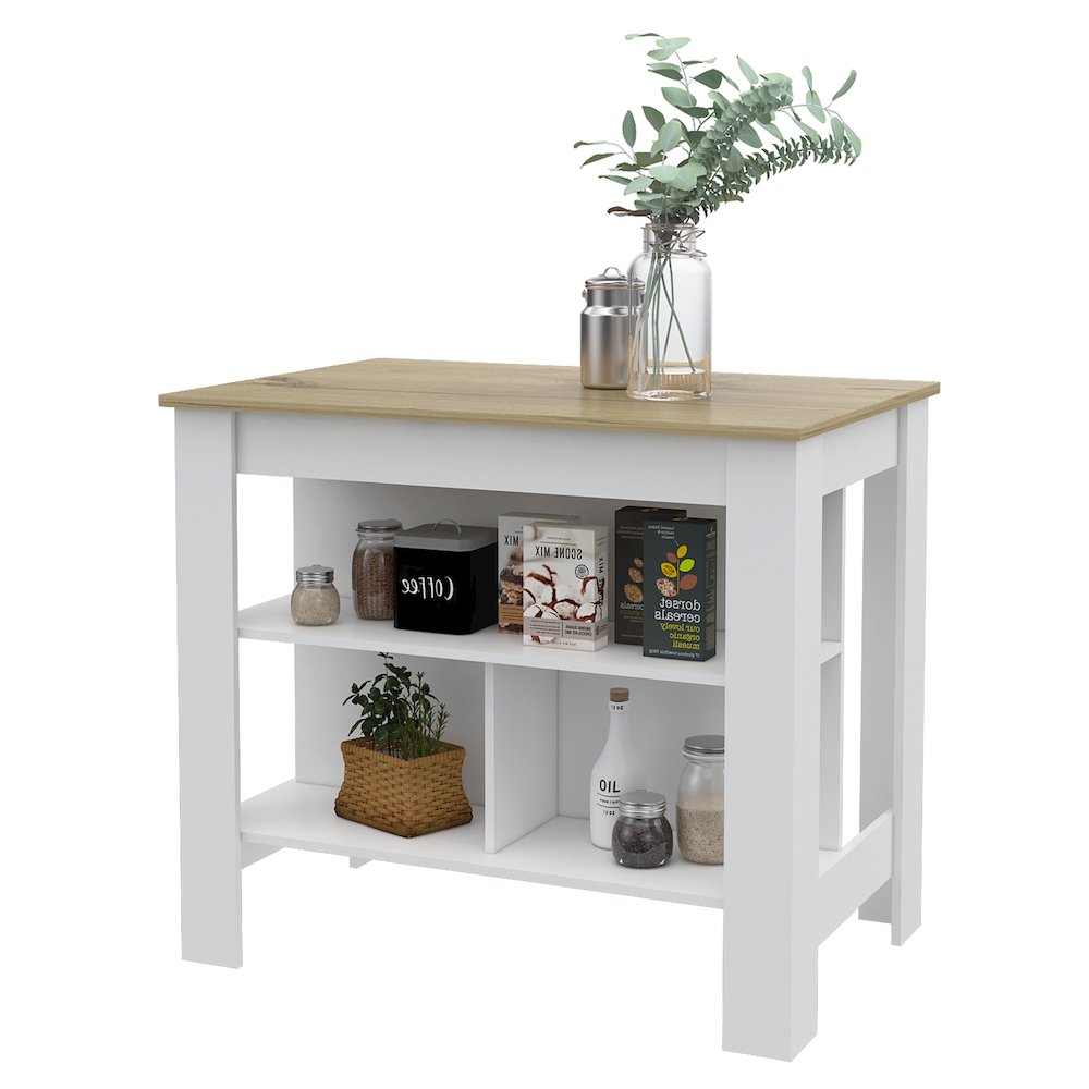 3-Shelf Kitchen Island White and Light Oak. Picture 5
