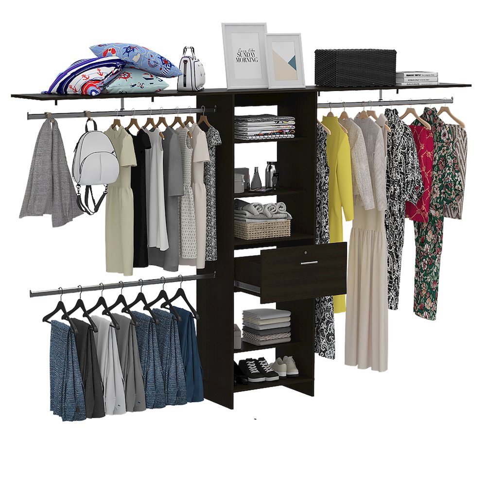 1-Drawer 4-Shelf Closet System Dark Walnut. Picture 1
